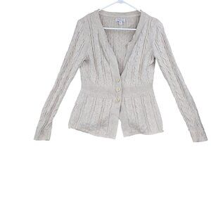 Croft & Barrow Womens Beige Cable Knit Sweater Cardigan 100% Cotton Medium